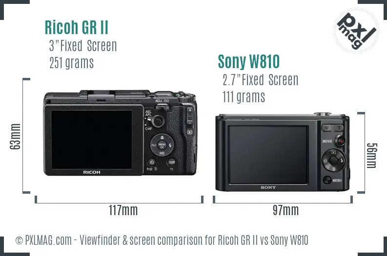 Ricoh GR II vs Sony W810 Screen and Viewfinder comparison