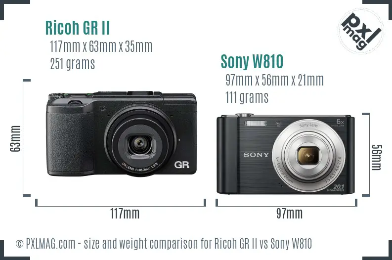 Ricoh GR II vs Sony W810 size comparison