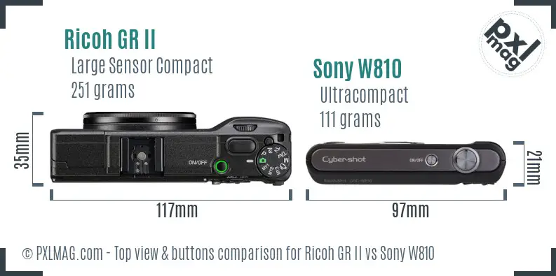 Ricoh GR II vs Sony W810 top view buttons comparison