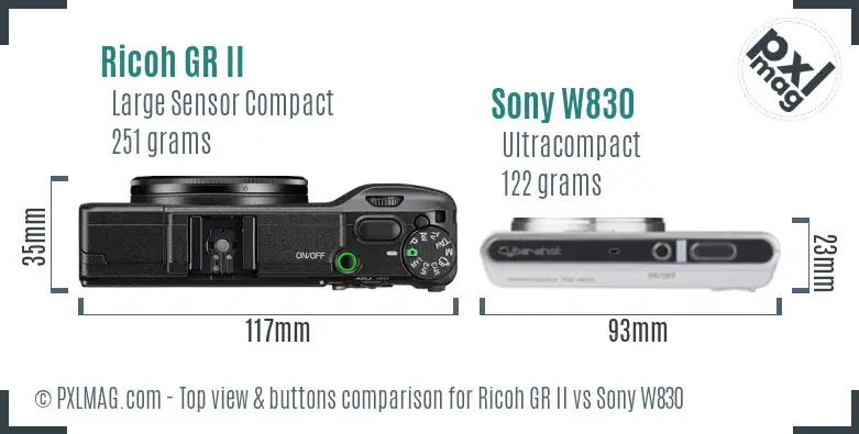 Ricoh GR II vs Sony W830 top view buttons comparison