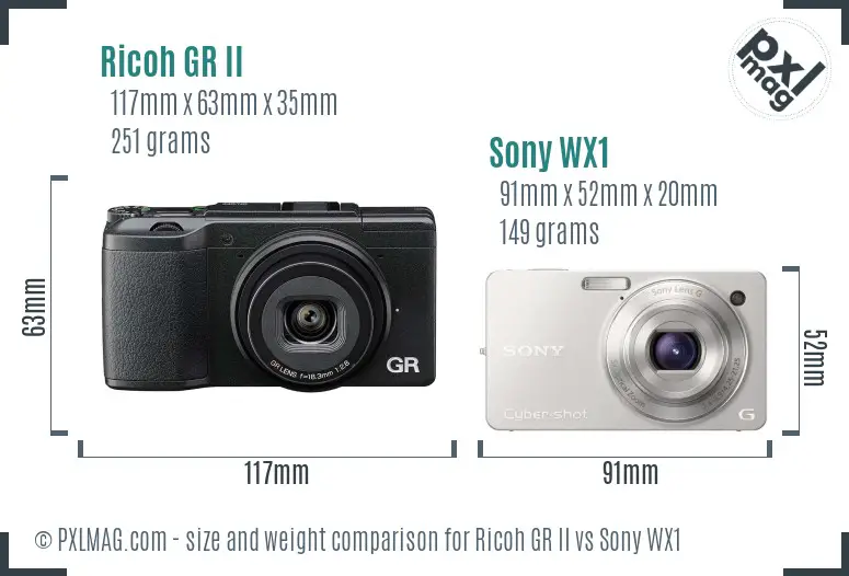 Ricoh GR II vs Sony WX1 size comparison