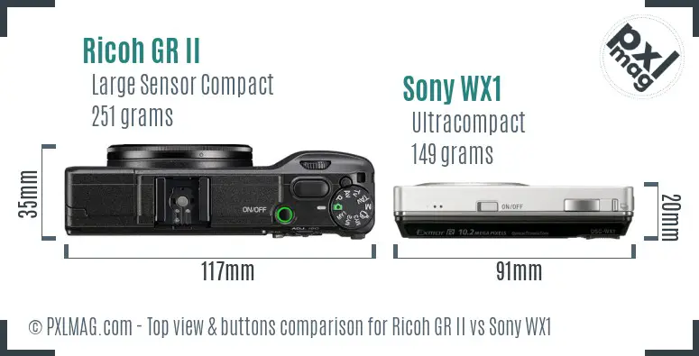 Ricoh GR II vs Sony WX1 top view buttons comparison