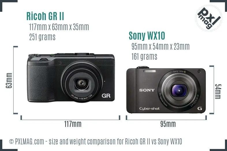 Ricoh GR II vs Sony WX10 size comparison