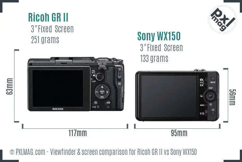 Ricoh GR II vs Sony WX150 Screen and Viewfinder comparison