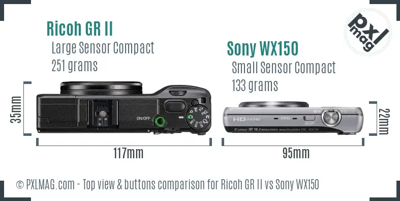 Ricoh GR II vs Sony WX150 top view buttons comparison