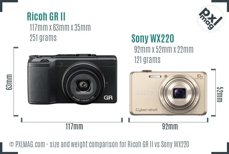 Ricoh GR II vs Sony WX220 size comparison
