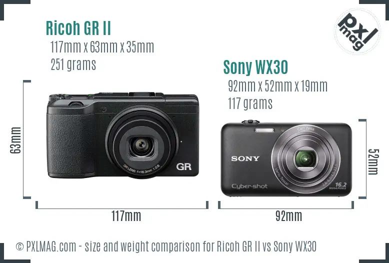 Ricoh GR II vs Sony WX30 size comparison