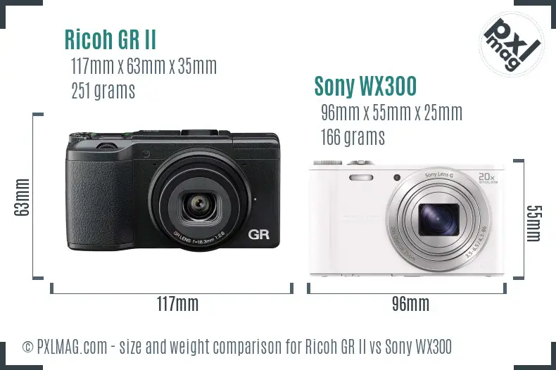 Ricoh GR II vs Sony WX300 size comparison