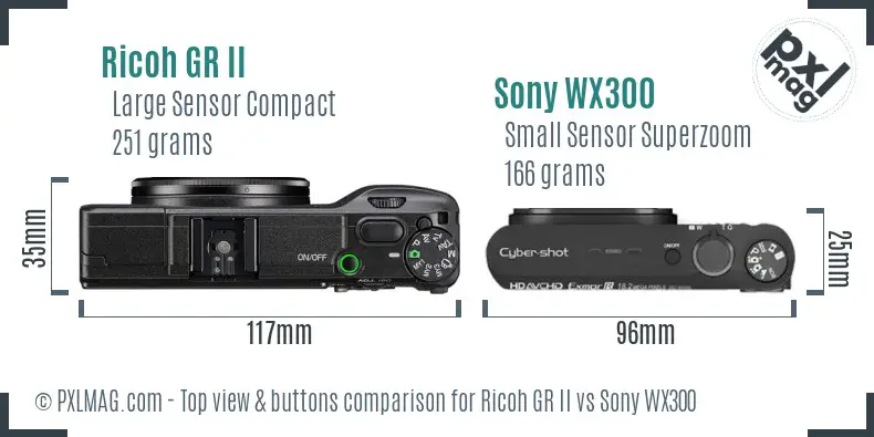 Ricoh GR II vs Sony WX300 top view buttons comparison
