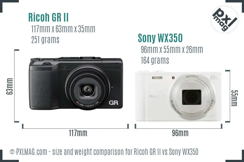 Ricoh GR II vs Sony WX350 size comparison