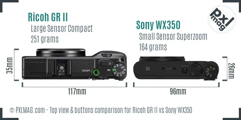 Ricoh GR II vs Sony WX350 top view buttons comparison