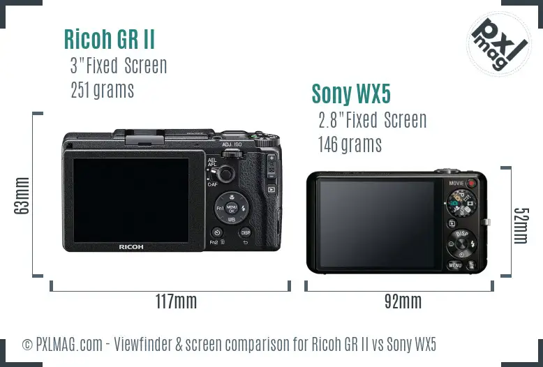 Ricoh GR II vs Sony WX5 Screen and Viewfinder comparison