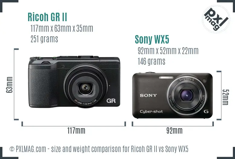 Ricoh GR II vs Sony WX5 size comparison