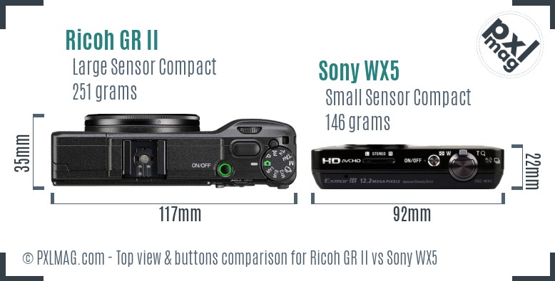 Ricoh GR II vs Sony WX5 top view buttons comparison
