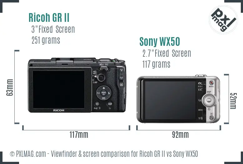 Ricoh GR II vs Sony WX50 Screen and Viewfinder comparison