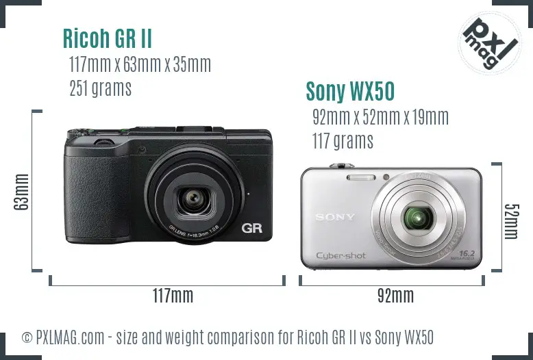 Ricoh GR II vs Sony WX50 size comparison