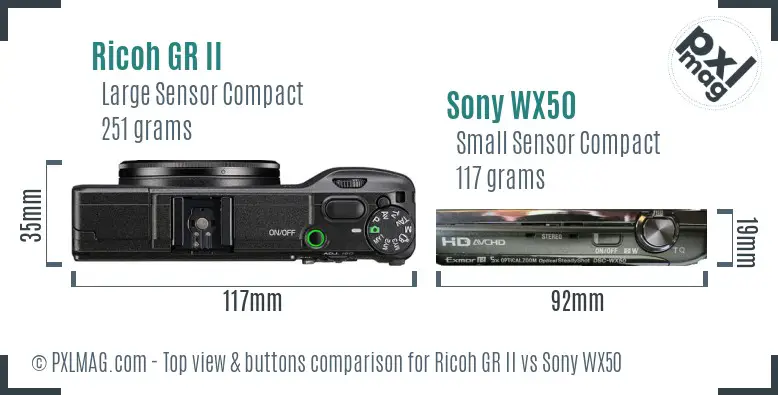 Ricoh GR II vs Sony WX50 top view buttons comparison