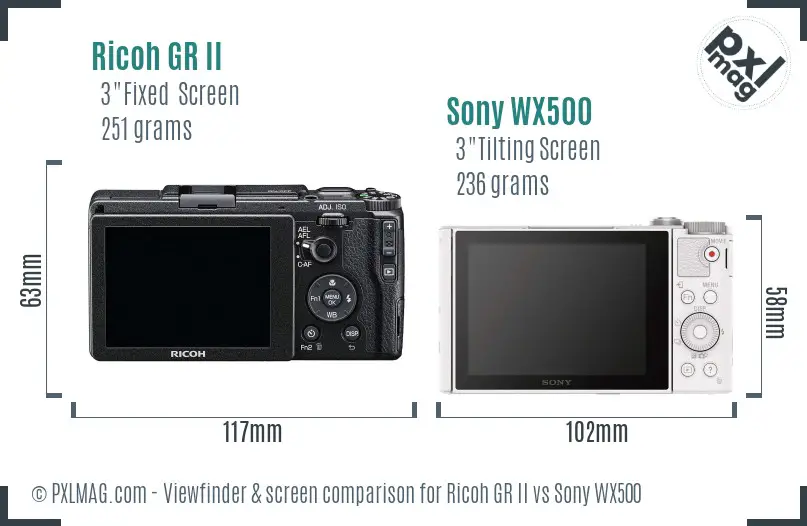 Ricoh GR II vs Sony WX500 Screen and Viewfinder comparison