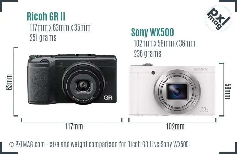 Ricoh GR II vs Sony WX500 size comparison