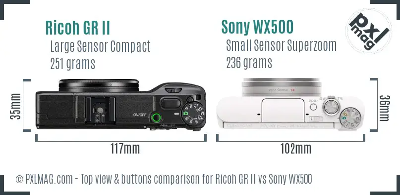 Ricoh GR II vs Sony WX500 top view buttons comparison