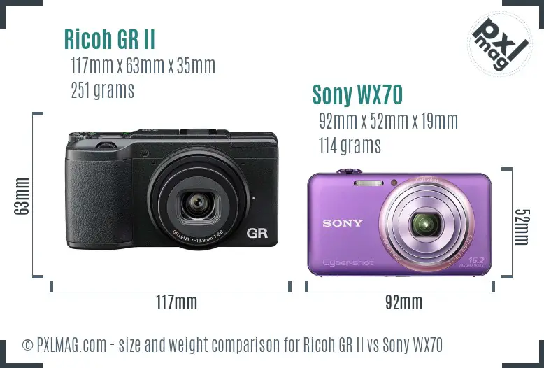 Ricoh GR II vs Sony WX70 size comparison