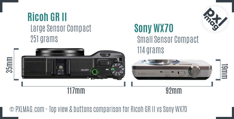 Ricoh GR II vs Sony WX70 top view buttons comparison