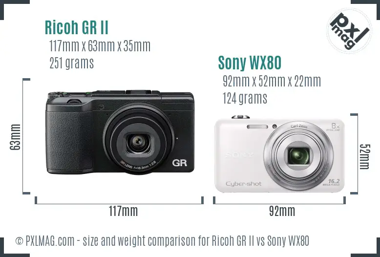 Ricoh GR II vs Sony WX80 size comparison