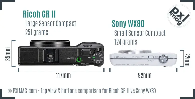 Ricoh GR II vs Sony WX80 top view buttons comparison