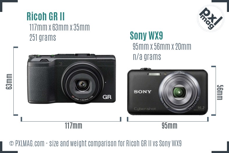 Ricoh GR II vs Sony WX9 size comparison