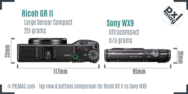 Ricoh GR II vs Sony WX9 top view buttons comparison