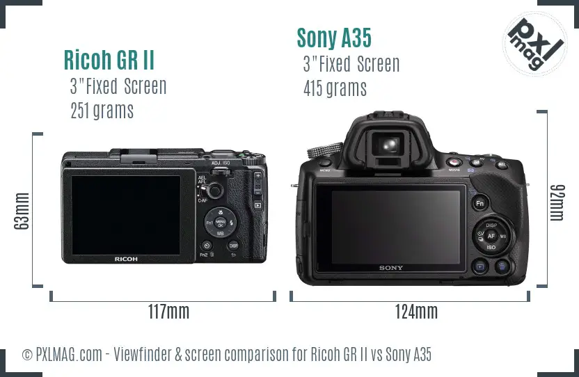 Ricoh GR II vs Sony A35 Screen and Viewfinder comparison