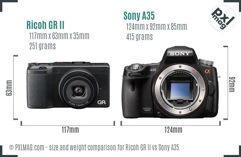 Ricoh GR II vs Sony A35 size comparison