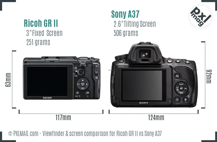 Ricoh GR II vs Sony A37 Screen and Viewfinder comparison