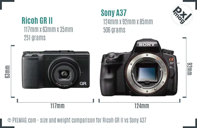 Ricoh GR II vs Sony A37 size comparison