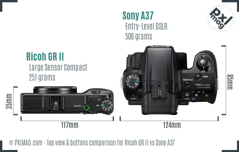 Ricoh GR II vs Sony A37 top view buttons comparison