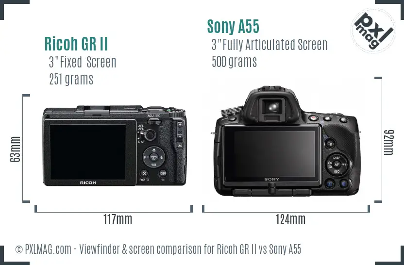 Ricoh GR II vs Sony A55 Screen and Viewfinder comparison