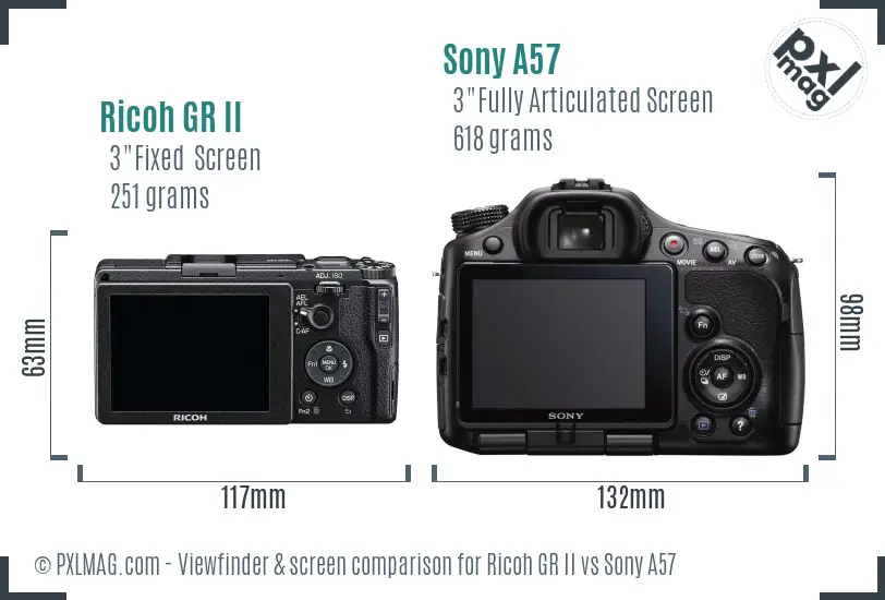 Ricoh GR II vs Sony A57 Screen and Viewfinder comparison