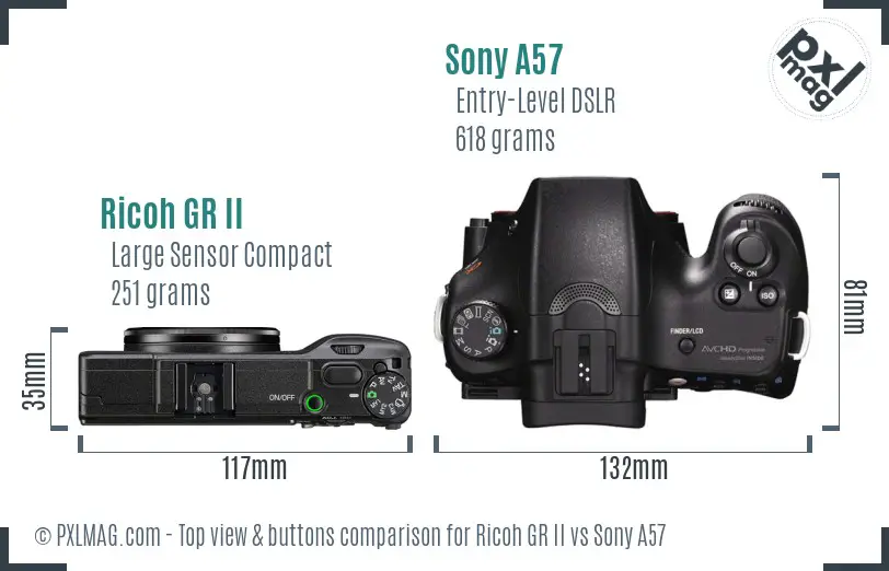 Ricoh GR II vs Sony A57 top view buttons comparison