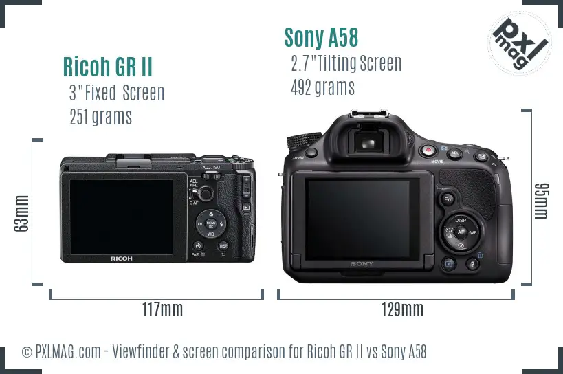 Ricoh GR II vs Sony A58 Screen and Viewfinder comparison