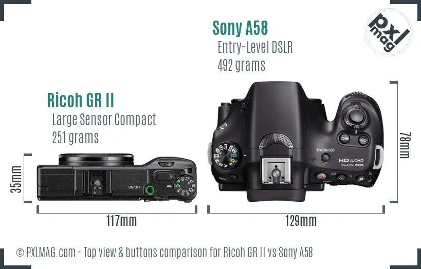 Ricoh GR II vs Sony A58 top view buttons comparison