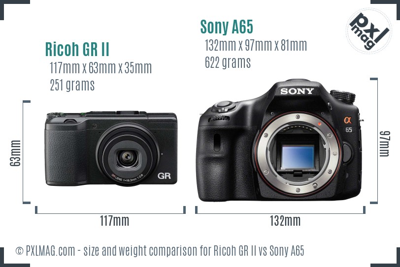 Ricoh GR II vs Sony A65 size comparison