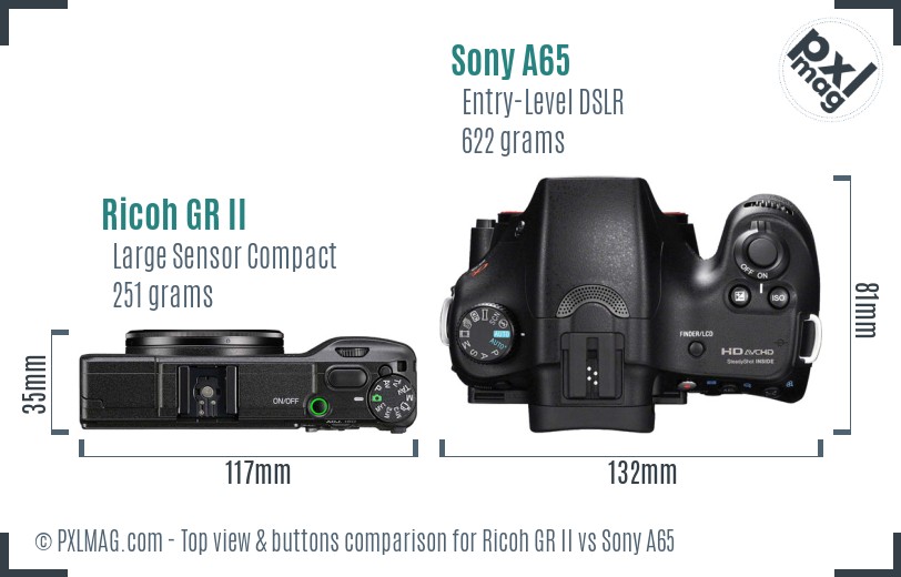 Ricoh GR II vs Sony A65 top view buttons comparison