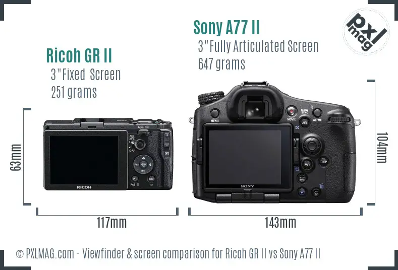 Ricoh GR II vs Sony A77 II Screen and Viewfinder comparison