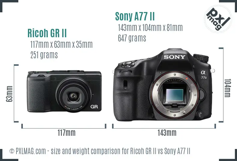 Ricoh GR II vs Sony A77 II size comparison