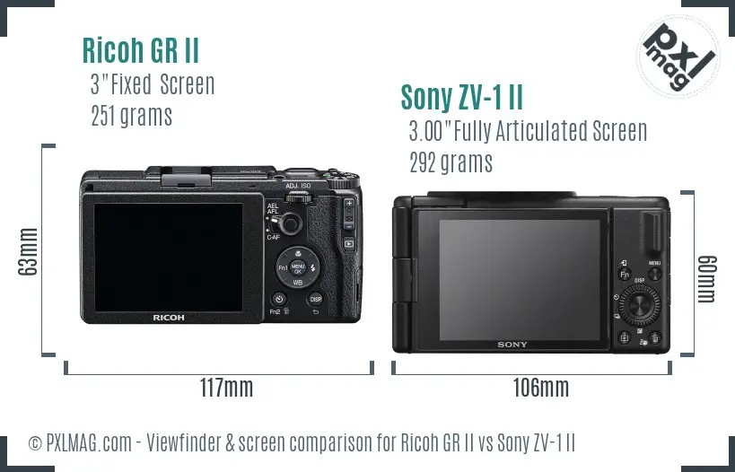 Ricoh GR II vs Sony ZV-1 II Screen and Viewfinder comparison