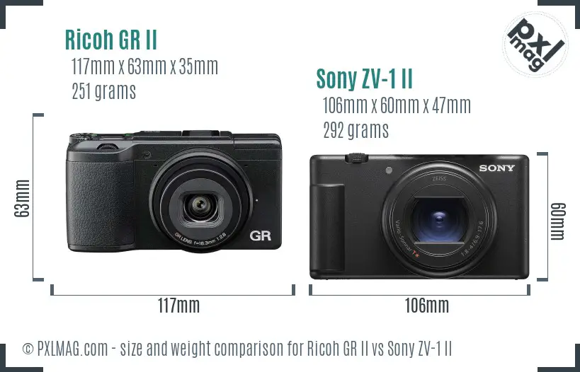 Ricoh GR II vs Sony ZV-1 II size comparison