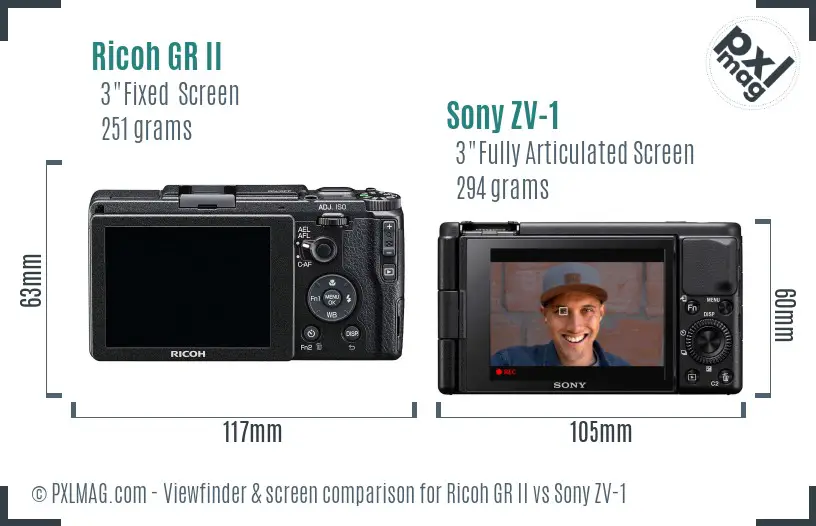 Ricoh GR II vs Sony ZV-1 Screen and Viewfinder comparison