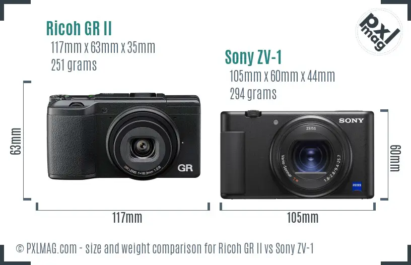 Ricoh GR II vs Sony ZV-1 size comparison