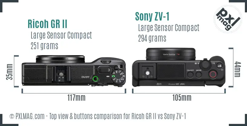 Ricoh GR II vs Sony ZV-1 top view buttons comparison