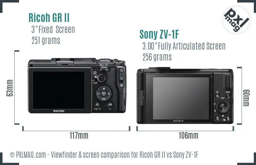 Ricoh GR II vs Sony ZV-1F Screen and Viewfinder comparison